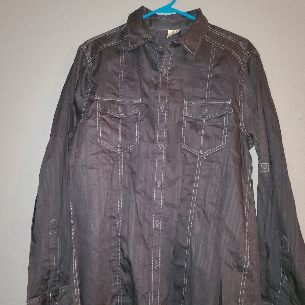 Rustic Blue top button down woman's long sleeve